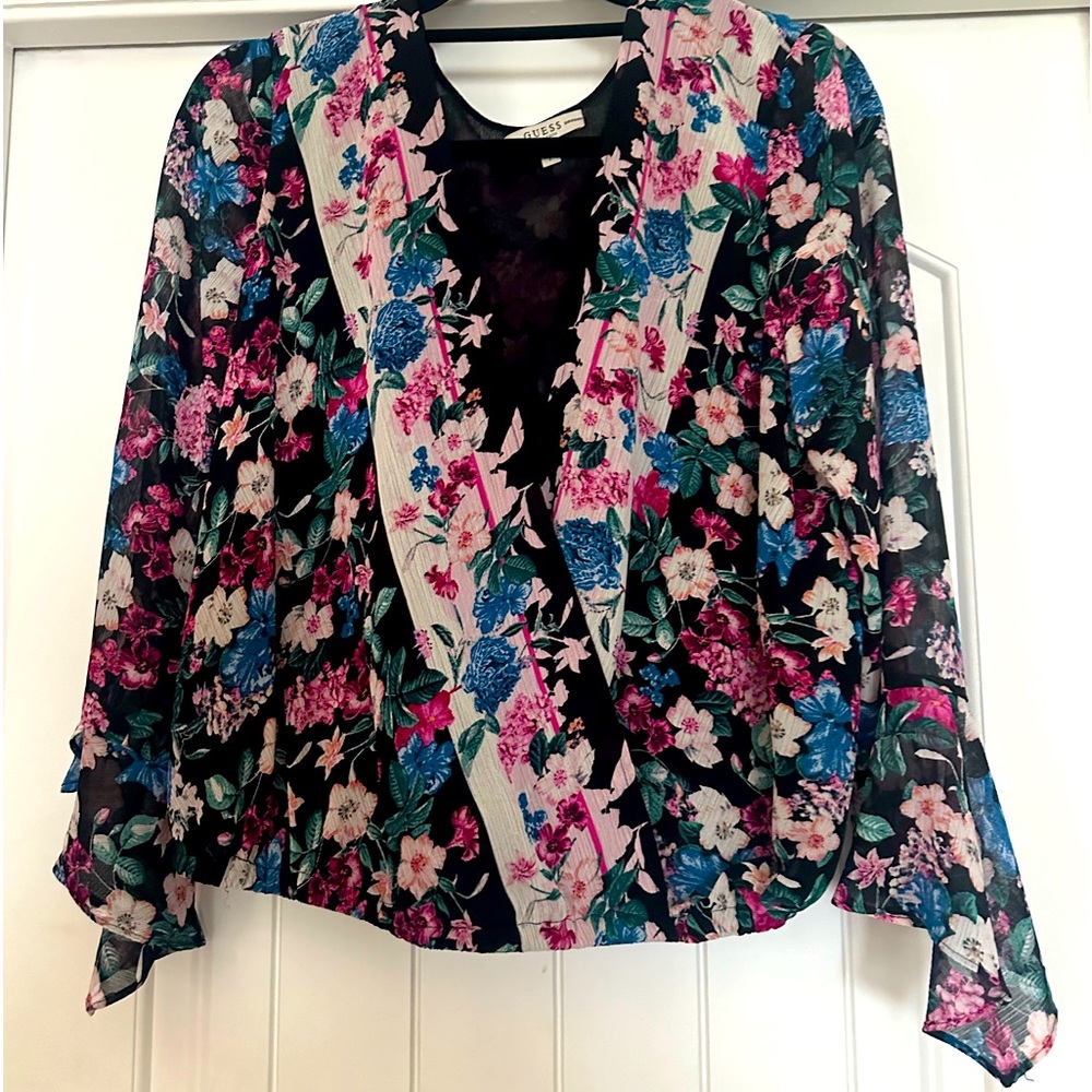 Guess size L floral crossover top